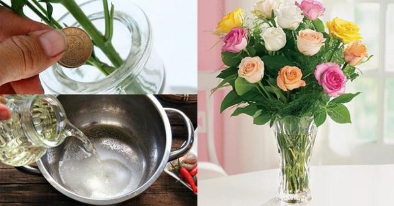 Người phụ nữ đang cắt tỉa cành hoa và thay nước cho bó hoa vừa được tặng, đặt trong bình trên bàn